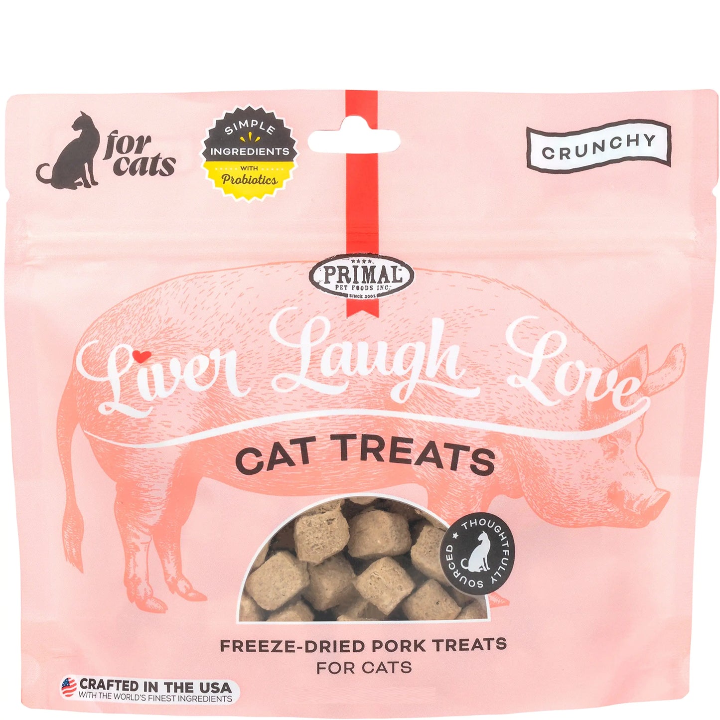 Primal Freeze Dried Pork Liver Cat Treats with Probiotics – Liver Laugh Love Crunchy Treats for Cats, 1.5 oz Bag